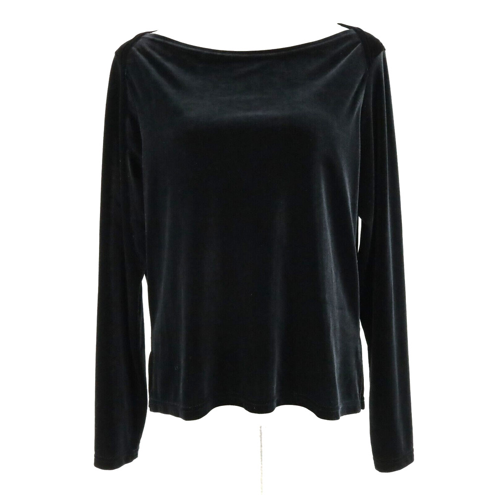 J Jill Top Womens Large Black Velour Boat Neck Dolman Sleeves Blouse Vintage